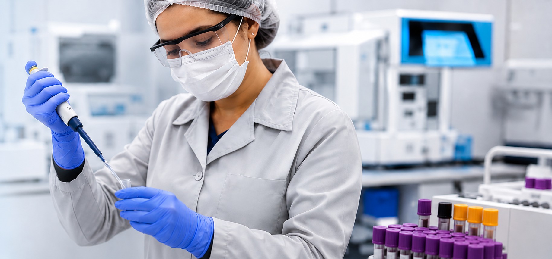 Profissional do laboratório realizando análise